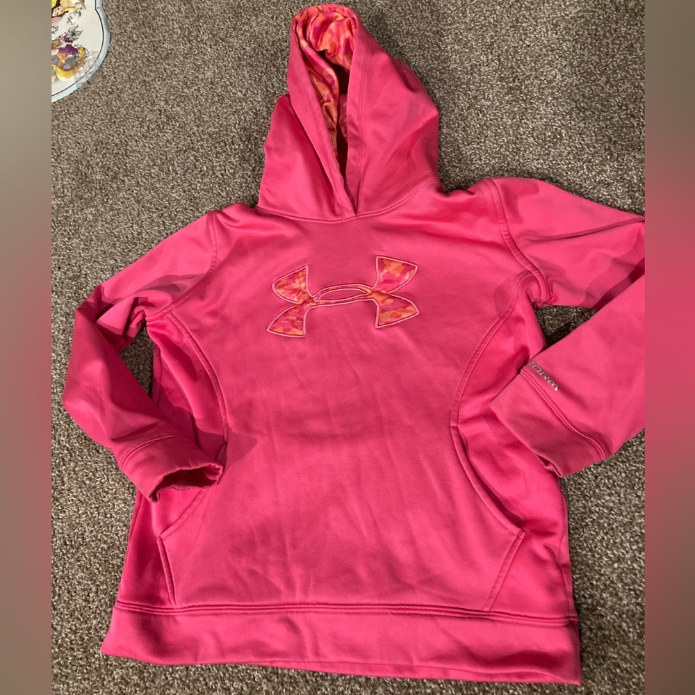 Girls Size 14/16 XL Pink Underarmour Hoodie Sweatshirt